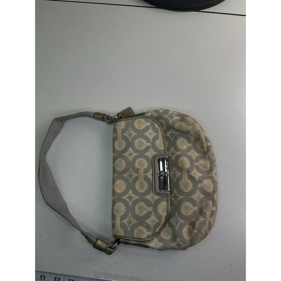 DAMAGED Coach Signature Op Art Ikat Top Handle Pouch Bag Purse 45376 Grey Multi - Picture 6 of 11